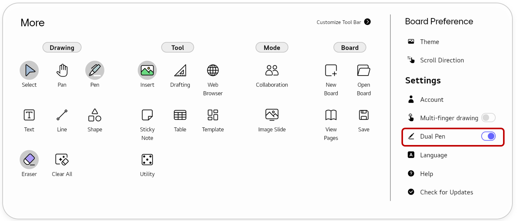 Button to enable/disable Dual Pen