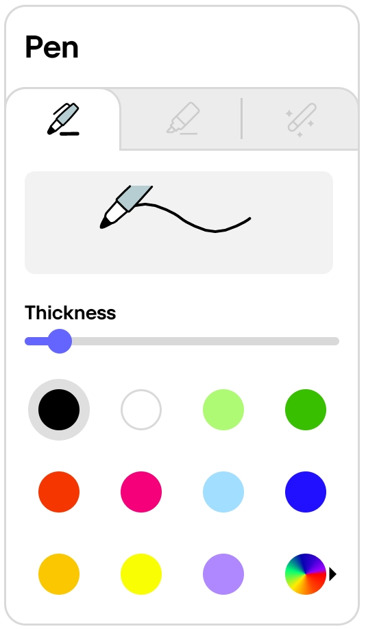 To use the regular pen, select the first tab in the Pen settings and choose its thickness and color.