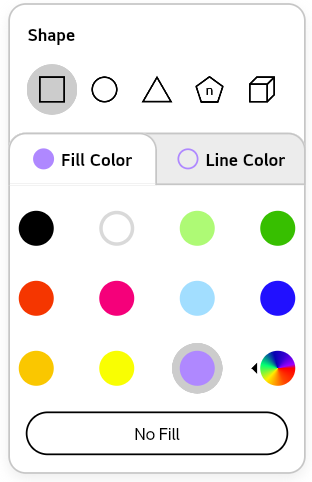 Menu for setting shape types and colors