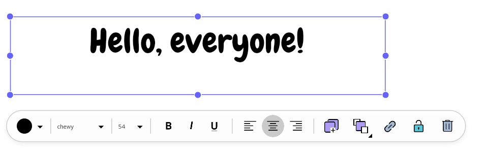 Options menu for objects created with the Text