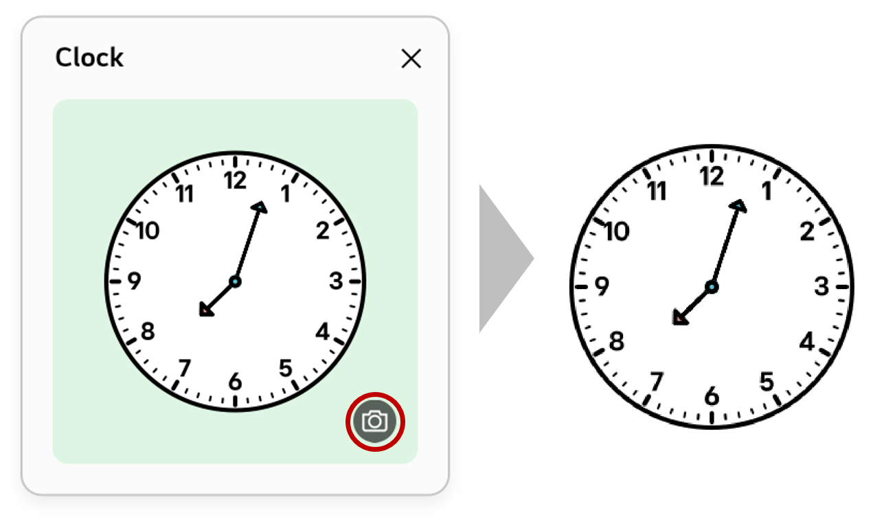 Tapping the camera button on the Clock inserts its screenshot as an image