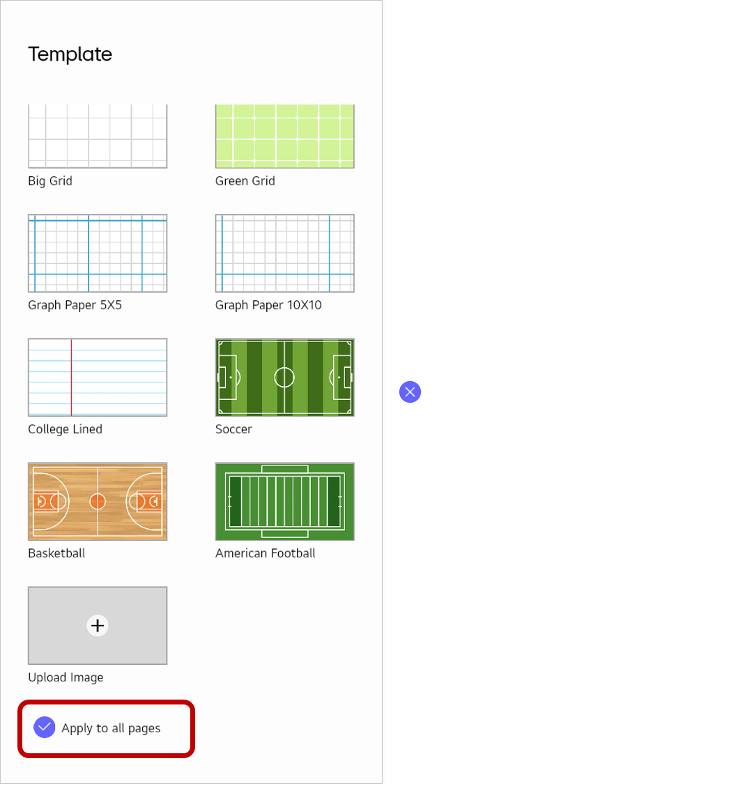 Selecting Apply to all pages at the bottom of the Template settings