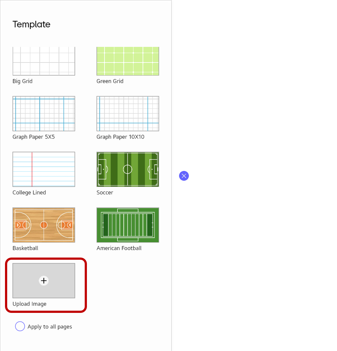 Selecting Upload Image at the bottom of the Template settings