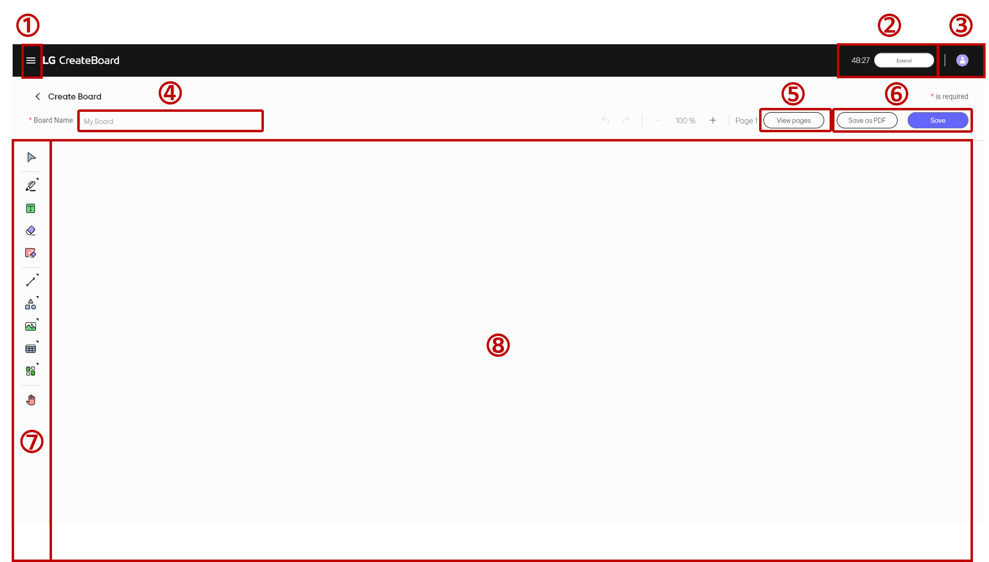 Basic layout of the board editor page