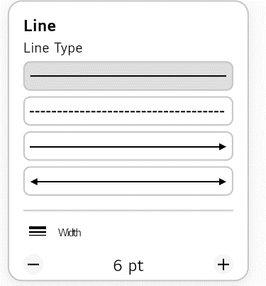Available line types (solid line, dotted line, right arrow line, left arrow line) and width settings