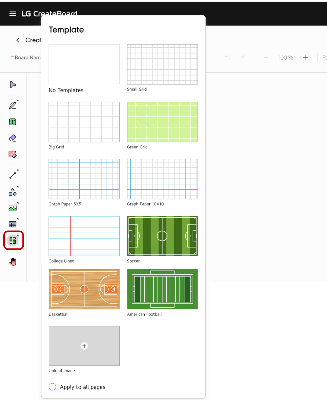 Select the Template from the left Tool bar.