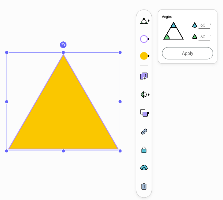 Options menu for triangle object