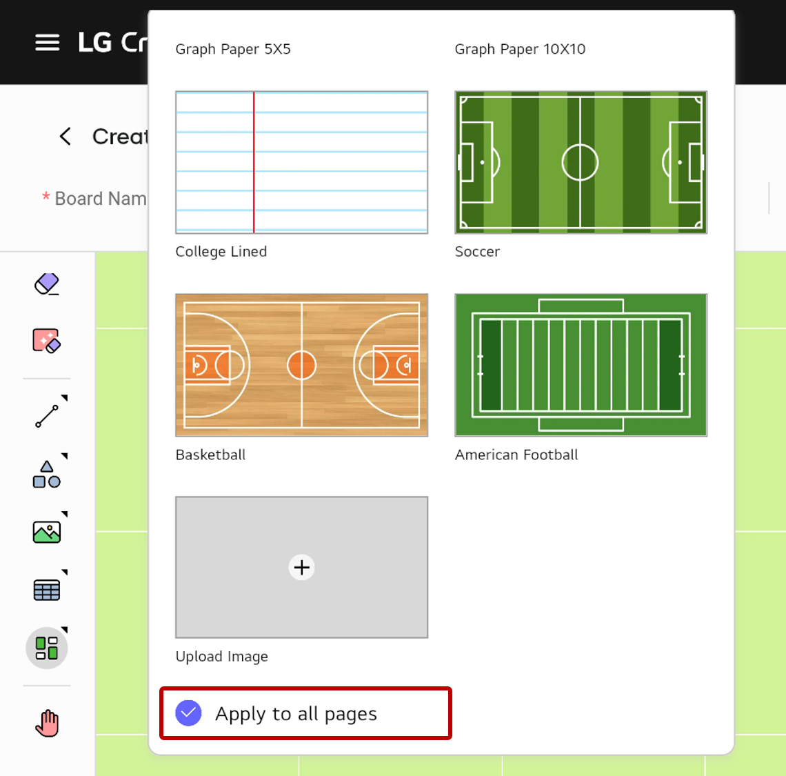 Selecting Apply to all pages at the bottom of the Template settings
