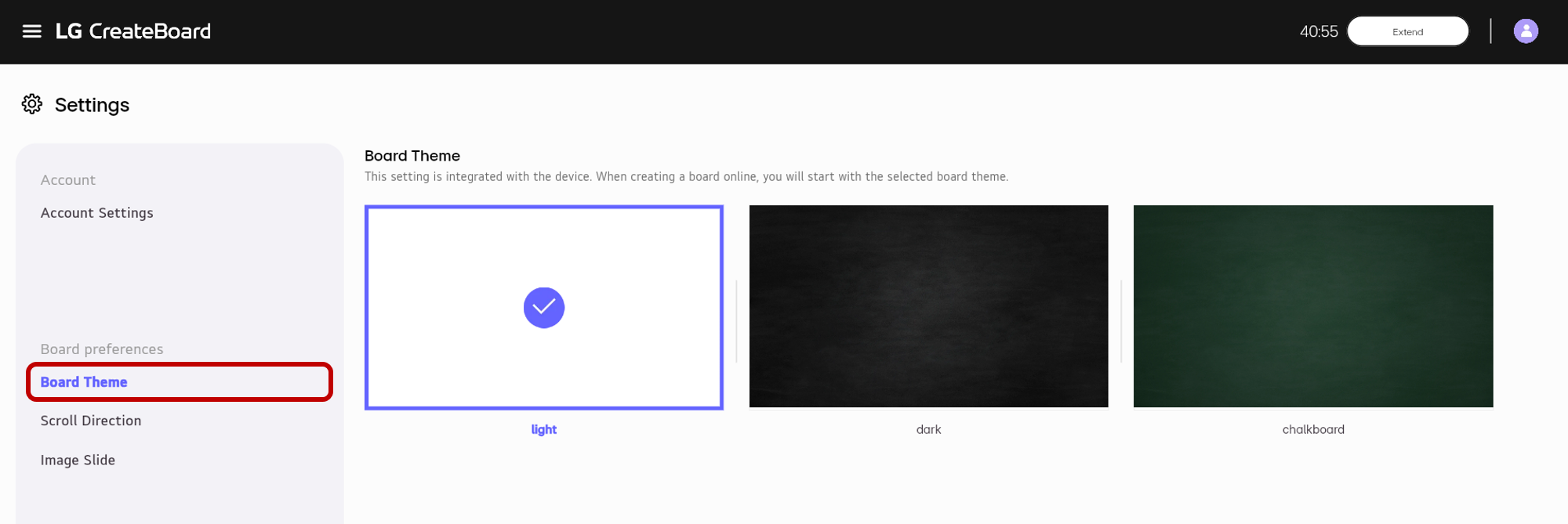 Select Board Theme from the left sidebar.